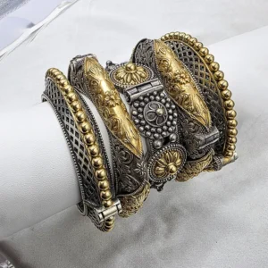 Alternative view of Stylish Dual Tone Oxidised Silver Bangle Set of 5