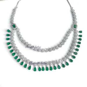 Lovisa Layered Necklace, CZ & Stones, Silver plated Green - Image 5