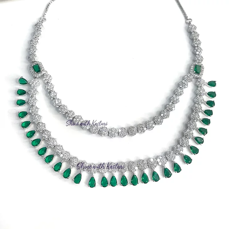 Lovisa Layered Necklace, CZ & Stones, Silver plated Green - Image 5