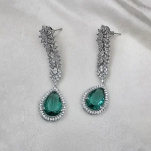 Teardrop American Diamond Necklace Set, Green - Image 3