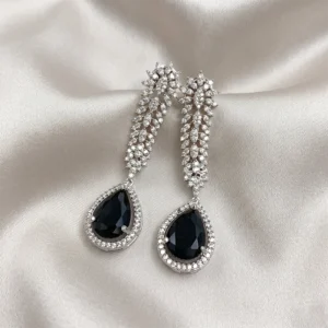 Teardrop American Diamond Necklace Set, Black - Image 3