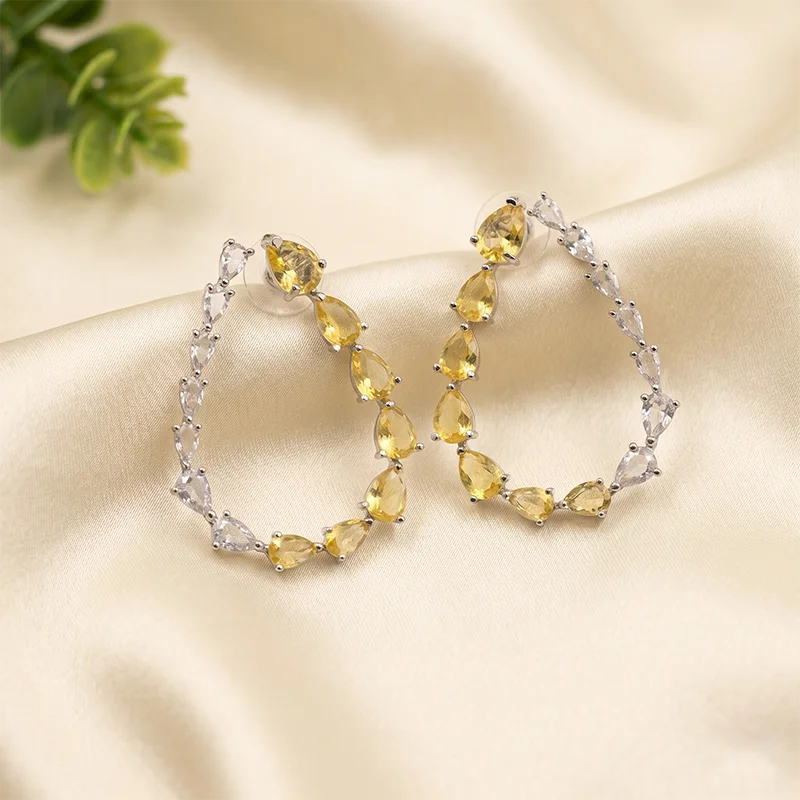 Teardrop Crystal Hoop Earrings, Yellow - Image 2