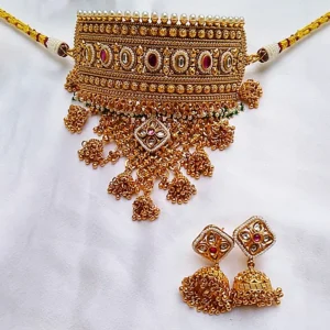 Alternative view of Traditional Gold-Tone Choker with Jhumkis