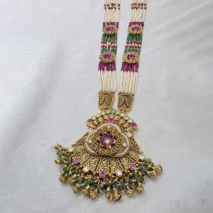 Alternative view of Traditional Pearl strands Long Necklace with Jhumka