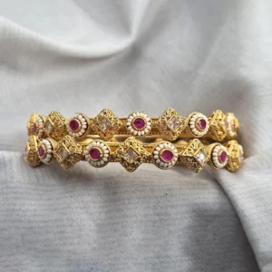 Alternative view of Ruby Pearl Embellished Gold-Tone Bangle Set, 2.8