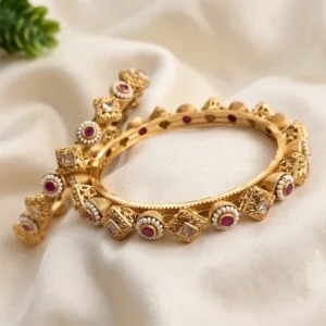 Pearl Embellished Gold-Tone Bangle Set