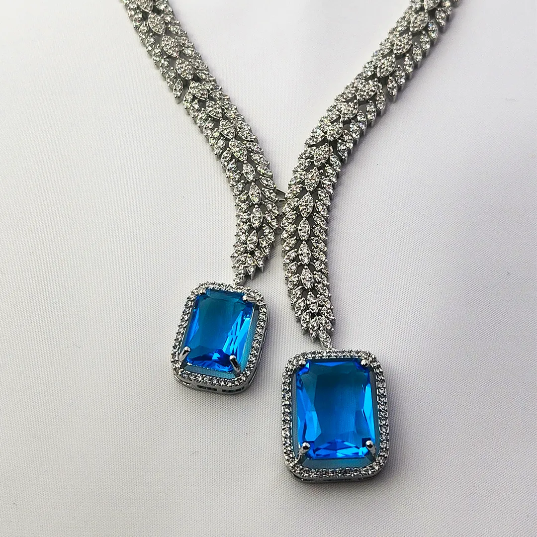 Minu Cubic Zirconia Y-Necklace, Aqua stone - Image 5