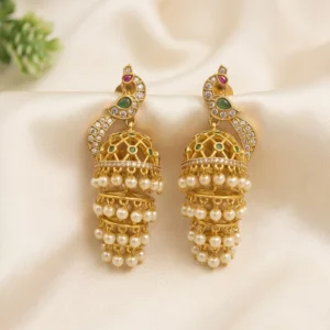 Royal Triple Layer Pearl Jhumka Earrings