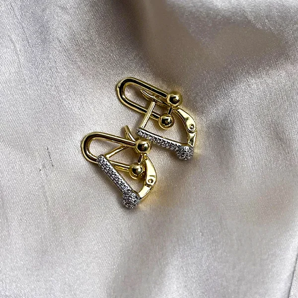U-Link Cubic Zirconia Earrinngs, Gold Plated - Image 2