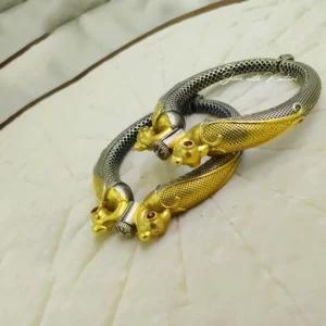 Alternative view of Boho Oxidised Silver Bangle with Peacocks