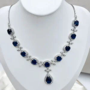 Alternative view of Valencia Party Necklace with Blue Stones & Cubic Zirconia