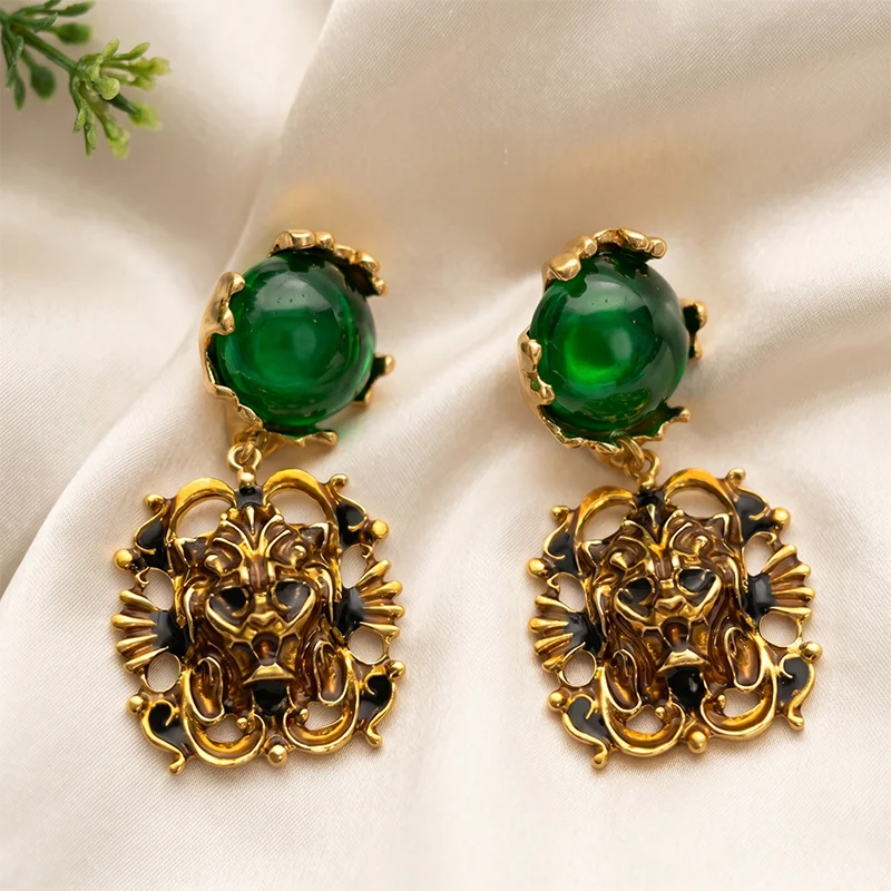 Victorian Style Earrings with Emerald Stone