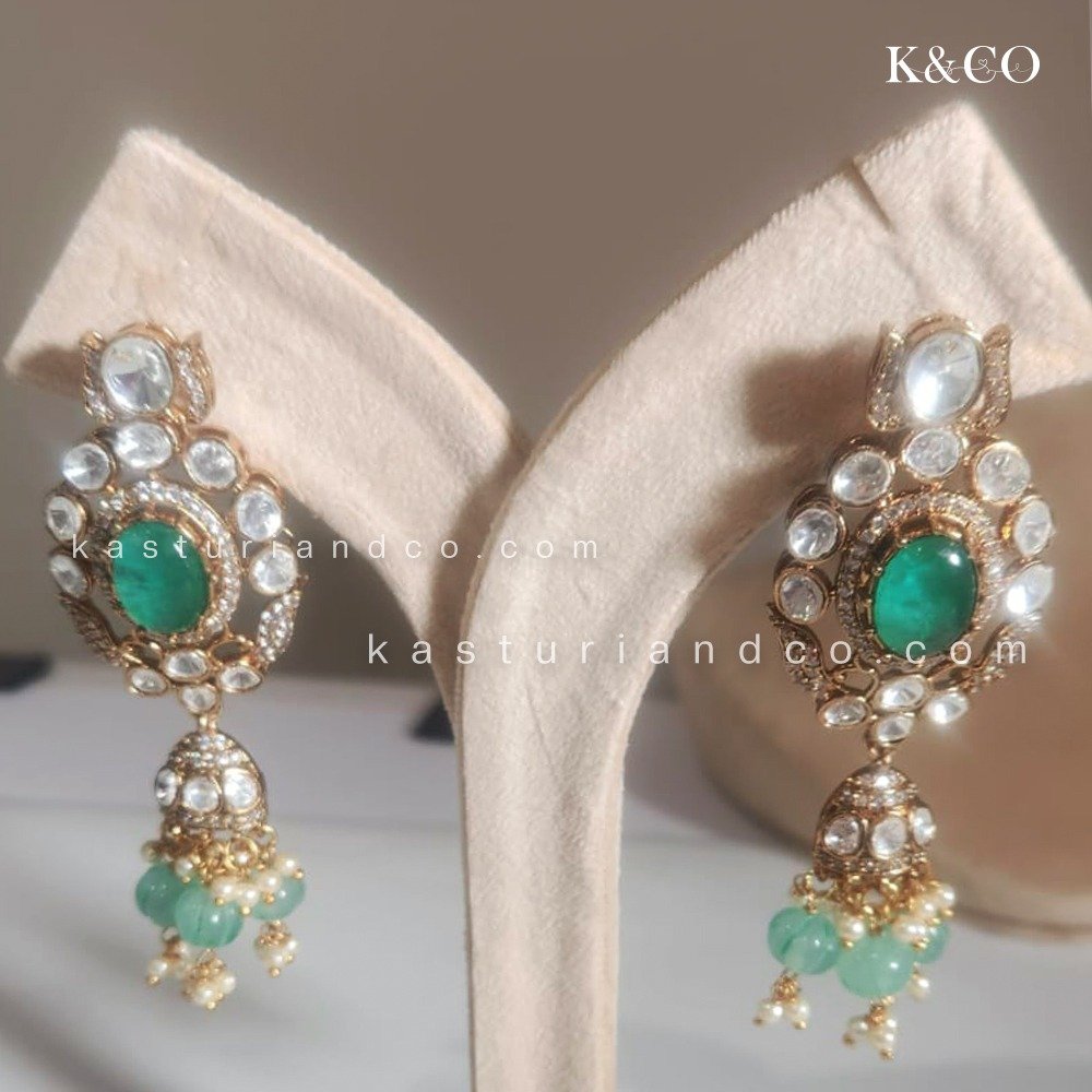 Statement Long Necklace, Polki Kundan & Stone - Image 3
