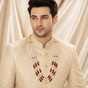 Alternative view of Red & White Layered Groom Necklace
