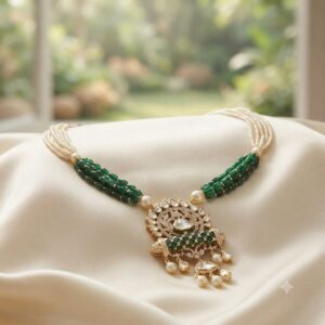 Polki Kundan Long Necklace with Statement Pendant - Image 5