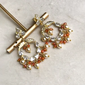 Aarohi Orange Pearl Chandbali Earrings