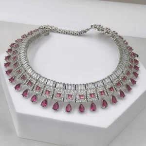 Alternative view of Ruby American Diamond Choker Necklace Set