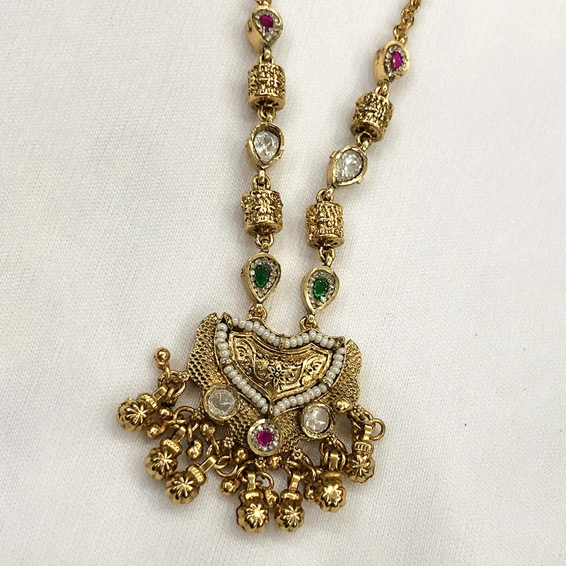 Antique Gold Pendant Necklace Set with Earrings - Image 2