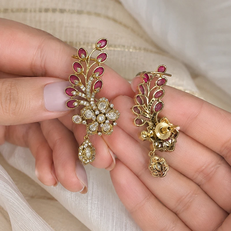 Ruby Bloom Leaf Drop Earrings - Image 2
