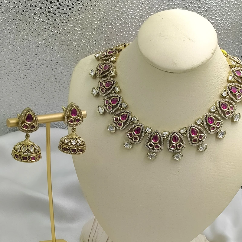 Blush Pink Kundan Statement Necklace Set