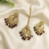 Kundan Pearl Chandbali Earrings with Maang Tikka, Ruby