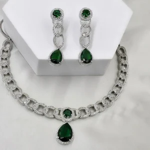 Jia Cubic Zirconia Choker Necklace, Green