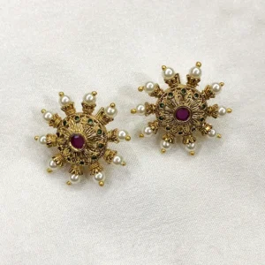 Alternative view of Ruby Floral Kundan Pendant Necklace Set