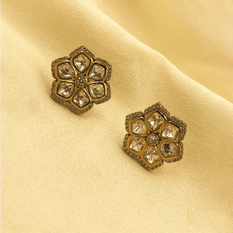 Floral Kundan Statement Stud Earrings