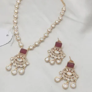 Alternative view of Ruby Glow Kundan Pendant Necklace Set