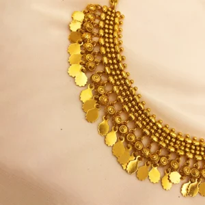 Traditional Gold-Tone Beaded Necklace Set with Coin Drops & Earrings - Image 3