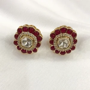 Alternative view of Gold-Tone Ruby Floral Necklace and Stud Earrings Set