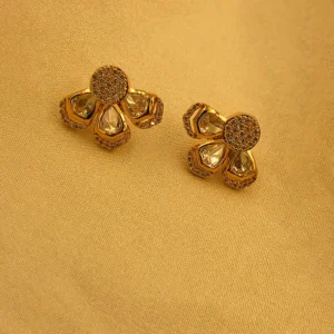 Golden Floral Stylish Stud Earrings - Image 3