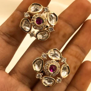 Alternative view of Golden Ruby Floral Stud Earrings