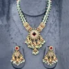 Green Ruby Kundan Pearl Necklace Set