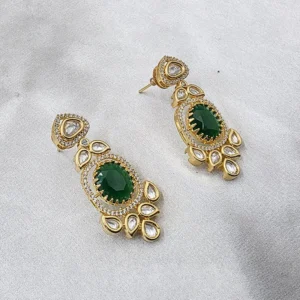 Emerald Kundan Polki Choker Necklace Set - Image 3