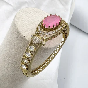 Pink Gold-Tone Kundan Designer Bangles - Image 3