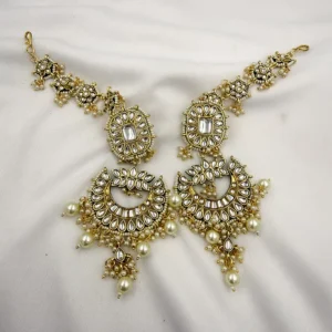 Kundan Pearl Chandbali with Earchains