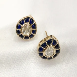 Navy Blue Pearl Kundan Pendant Necklace Set - Image 4