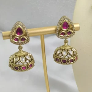 Blush Pink Kundan Statement Necklace Set - Image 4