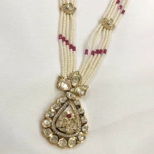 Alternative view of Long Pearl Necklace with pendant, Ruby