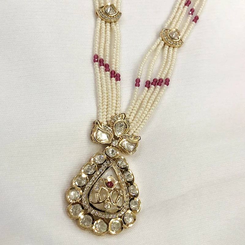 Long Pearl Necklace with pendant, Ruby - Image 2