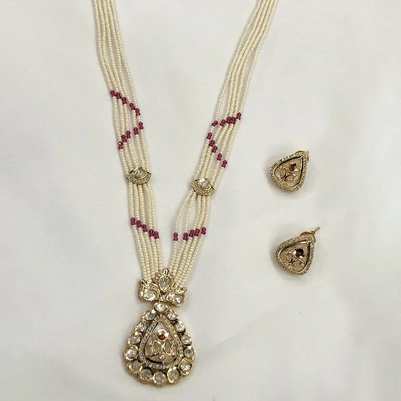 Long Pearl Necklace with pendant, Ruby