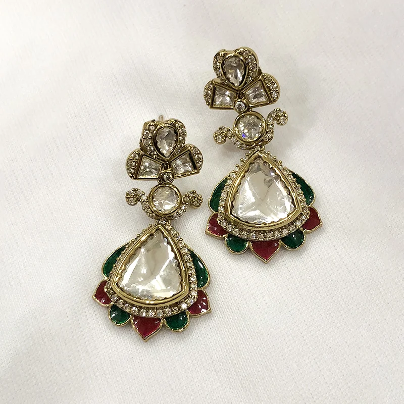 Multicolour Kundan Teardrop Necklace Set - Image 2