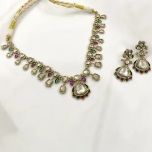 Multicolour Kundan Teardrop Necklace Set