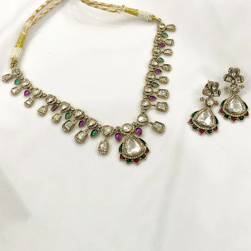 Multicolour Kundan Teardrop Necklace Set