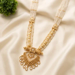 Alternative view of Royal Gold Pearl Beaded Traditional Pendant Necklace