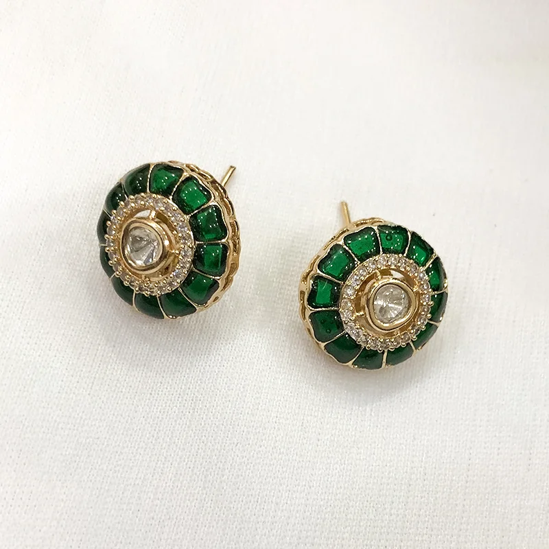 Emerald Pearl Kundan Necklace Set with Earrings - Image 3