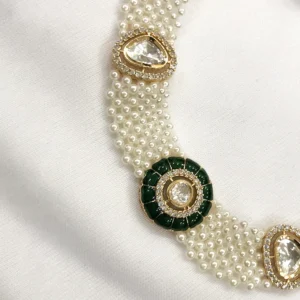 Alternative view of Emerald Pearl Kundan Necklace Set with Earrings