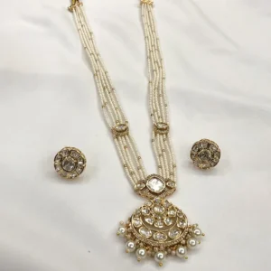 Pearl Kundan Pendant Long Necklace Set