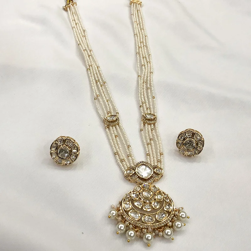 Pearl Kundan Pendant Long Necklace Set